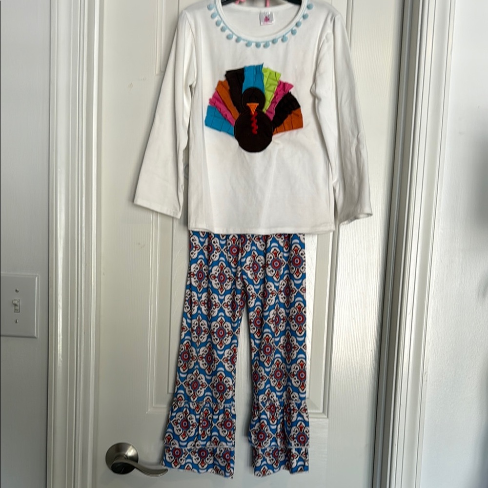 Colorful Turkey Top and Patterned Pants Set